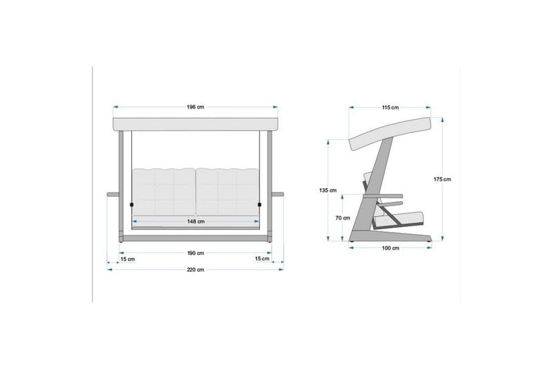 Tredobbelt hagestol Viva Antrasitt - Antrasitt, 220 x 100 x 175 cm - Hagemøbler & utemiljø - Utesofa - Hengesofa