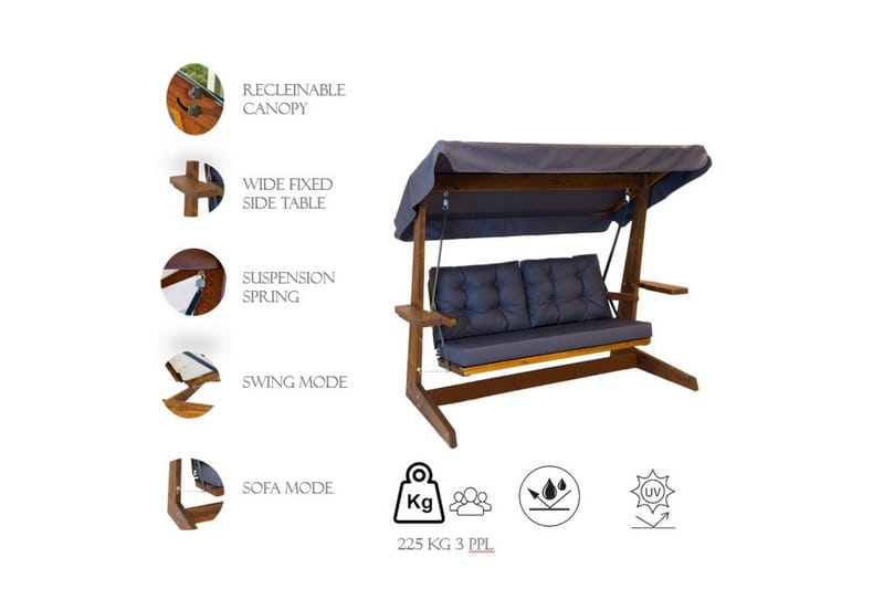 Tredobbelt hagestol Viva Antrasitt - Antrasitt, 220 x 100 x 175 cm - Hagemøbler & utemiljø - Utesofa - Hengesofa