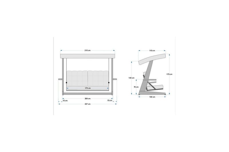 Tredobbelt hagestol Viva Antrasitt - Antrasitt, 237 x 100 x 175 cm - Hagemøbler & utemiljø - Utesofa - Hengesofa