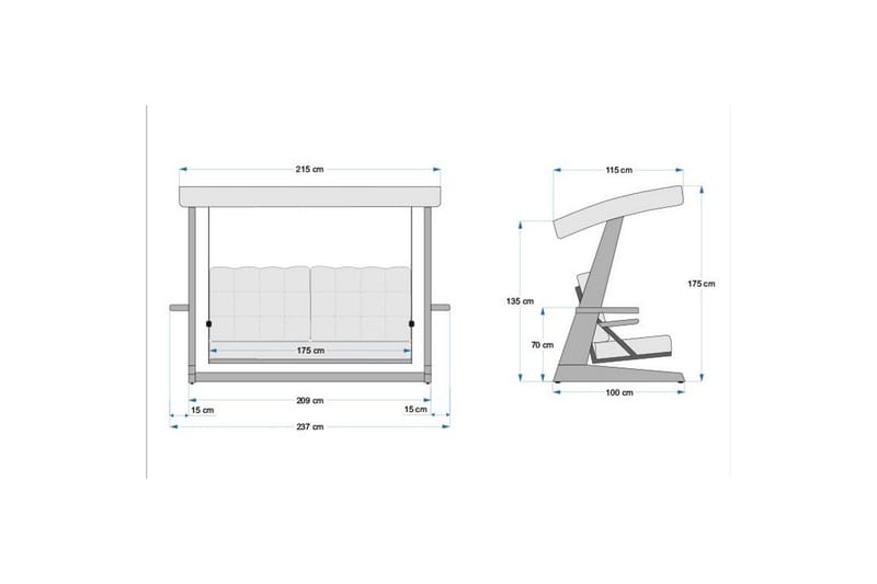 Tredobbelt hagestol Viva Antrasitt - Antrasitt, 237 x 100 x 175 cm - Hagemøbler & utemiljø - Utesofa - Hengesofa