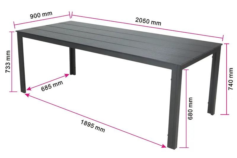 Tunis ute spisebord 205x90 cm rektangulært - Svart/Svart - Hagemøbler & utemiljø - Hagebord - Spisebord ute