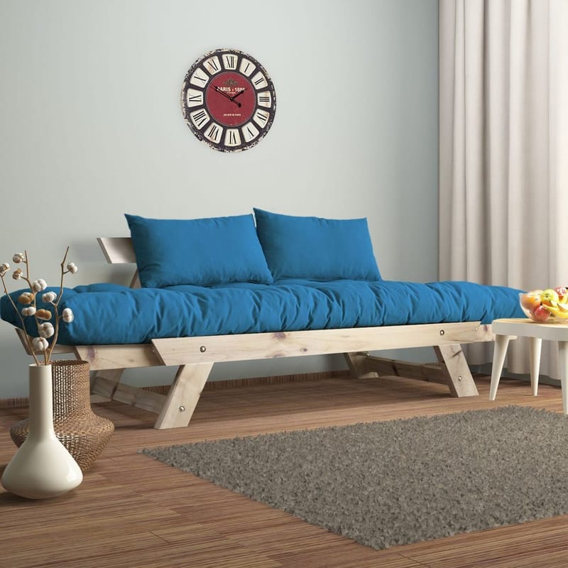 Zylar 2-seter Utfellbar Sovesofa i Stoff med Treramme - Blå|Beige - Møbler - Sofaer - Sovesofaer - 2 seters sovesofa