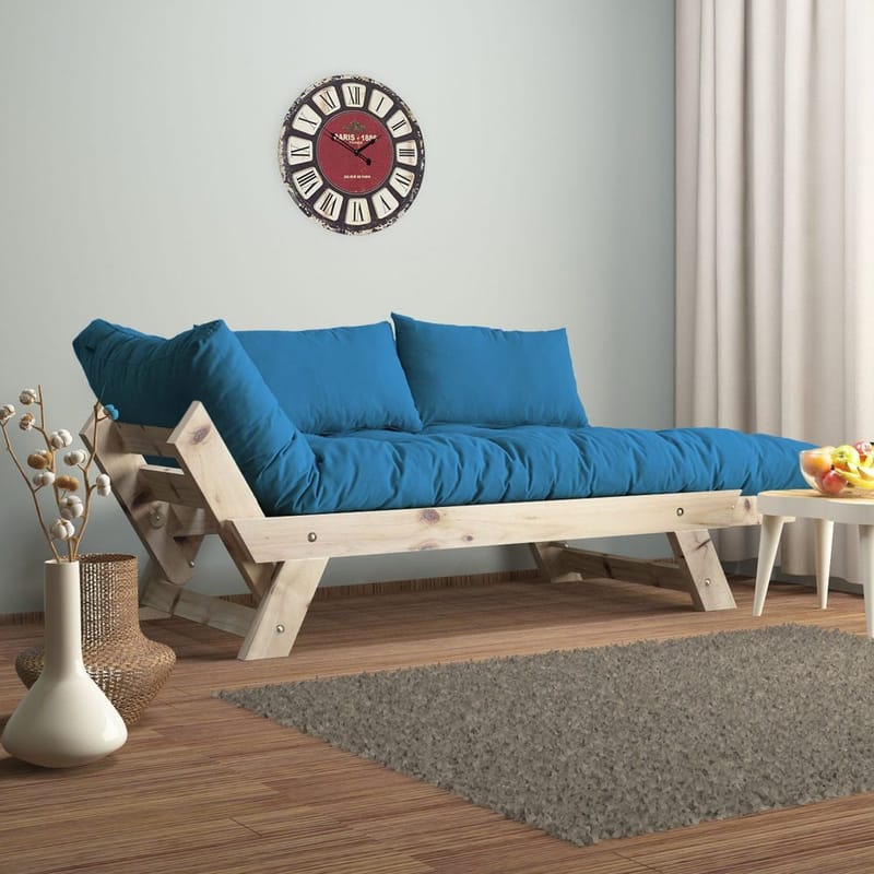 Zylar 2-seter Utfellbar Sovesofa i Stoff med Treramme - Blå|Beige - Møbler - Sofaer - Sovesofaer - 2 seters sovesofa