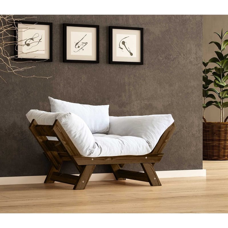 Zylar 2-seter Utfellbar Sovesofa med Treramme 75x140 cm i Lin, Hvit