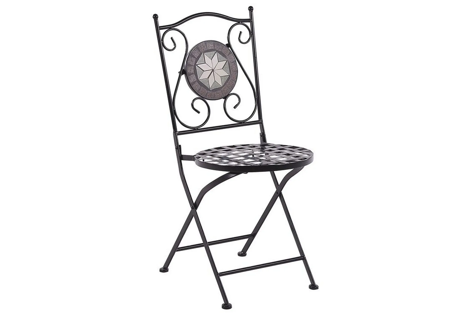 Sett med 2 hagestoler svart metall sammenleggbar ryggstøtte mønster vintage