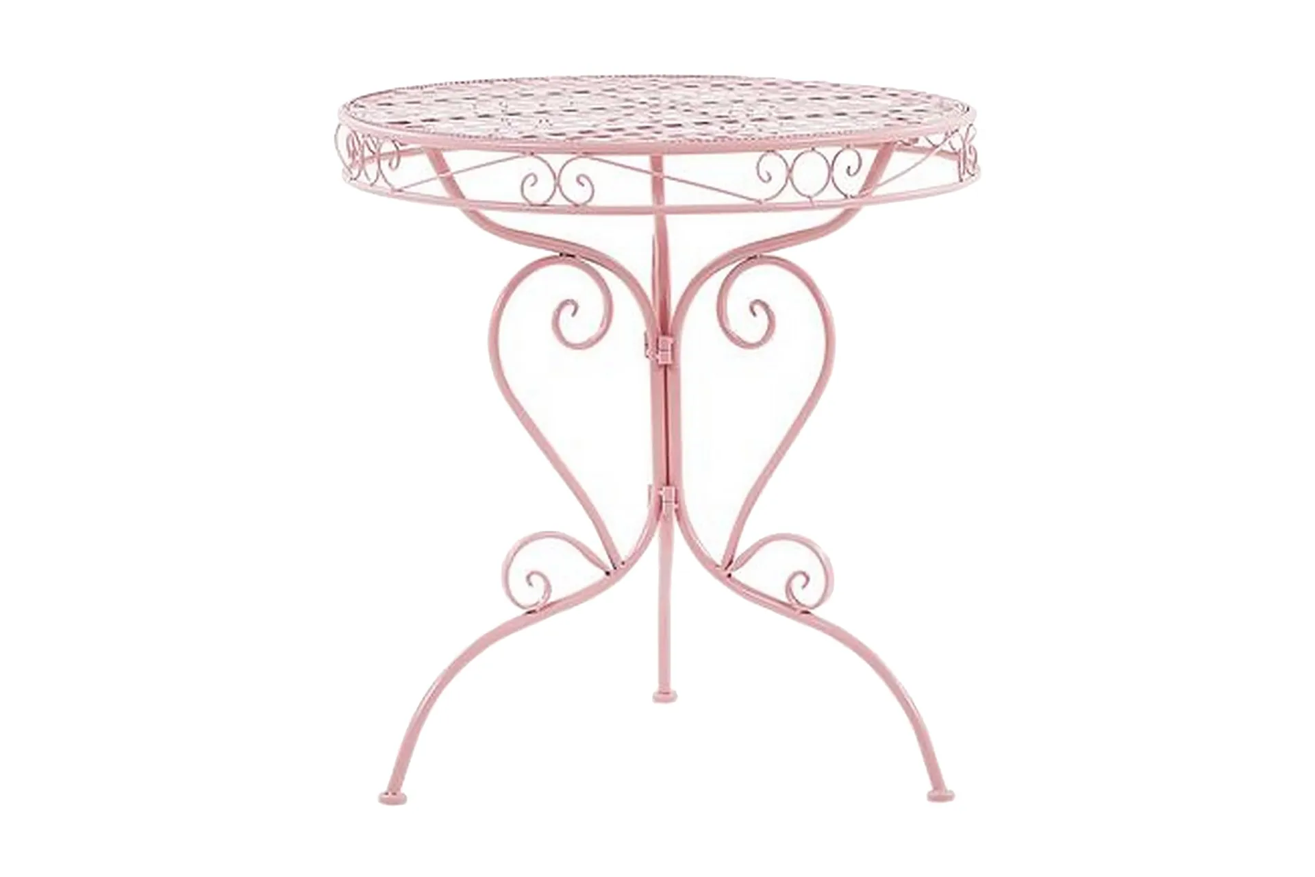 Terrassebord Rosa Pulverlakkert Metallramme 74 x 70 cm Moderne Retro Flettet Rør med Scrollwork Aksent til Terrasse og Hage Italiensk Dekor