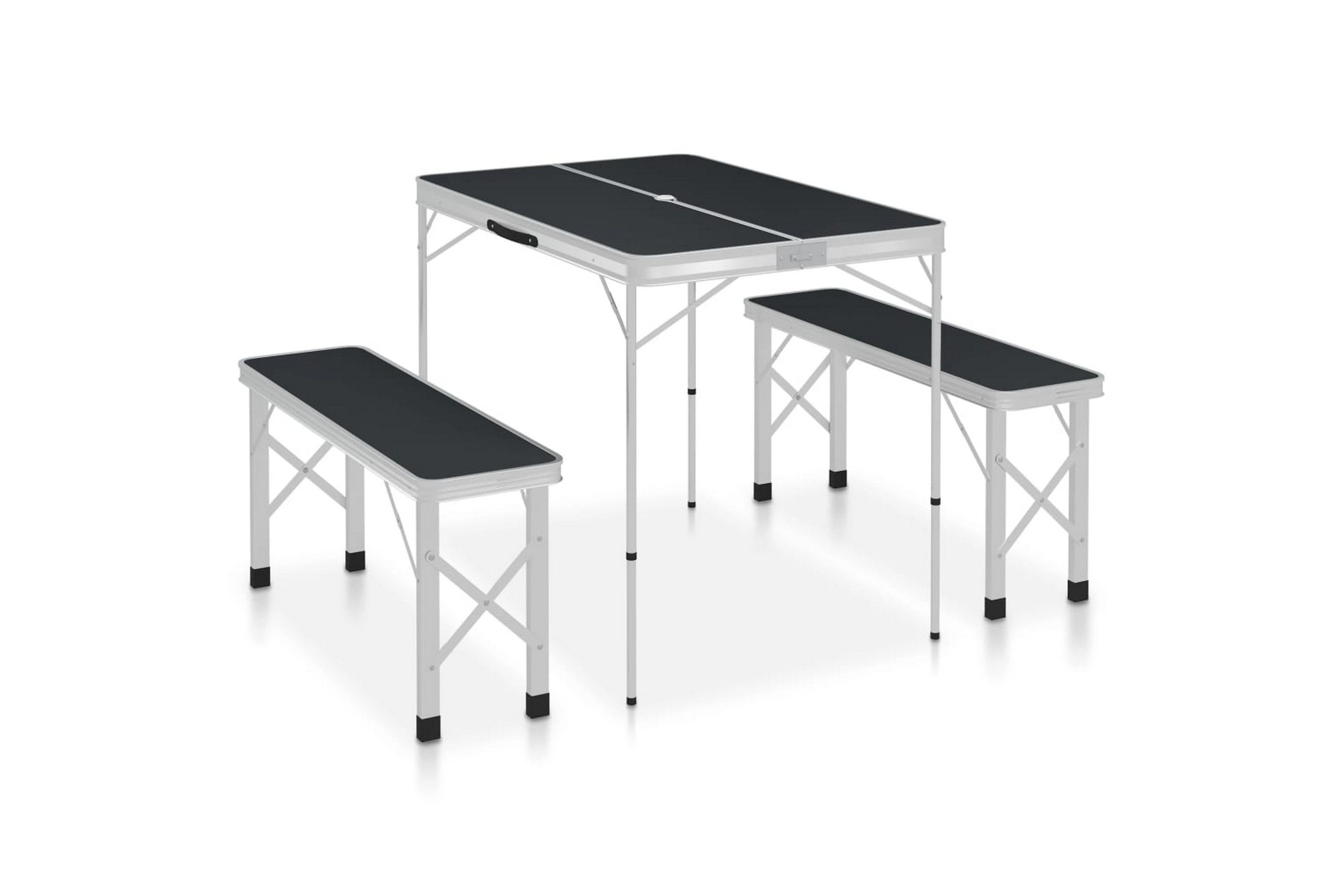 Be Basic Sammenleggbart campingbord med 2 benker aluminium grå - Grå