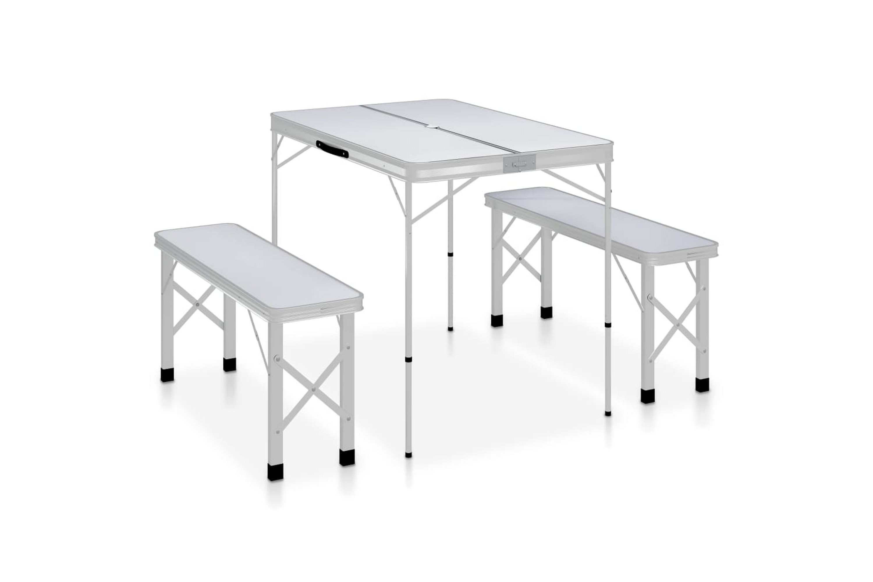 Be Basic Sammenleggbart campingbord med 2 benker aluminium hvit - Hvit