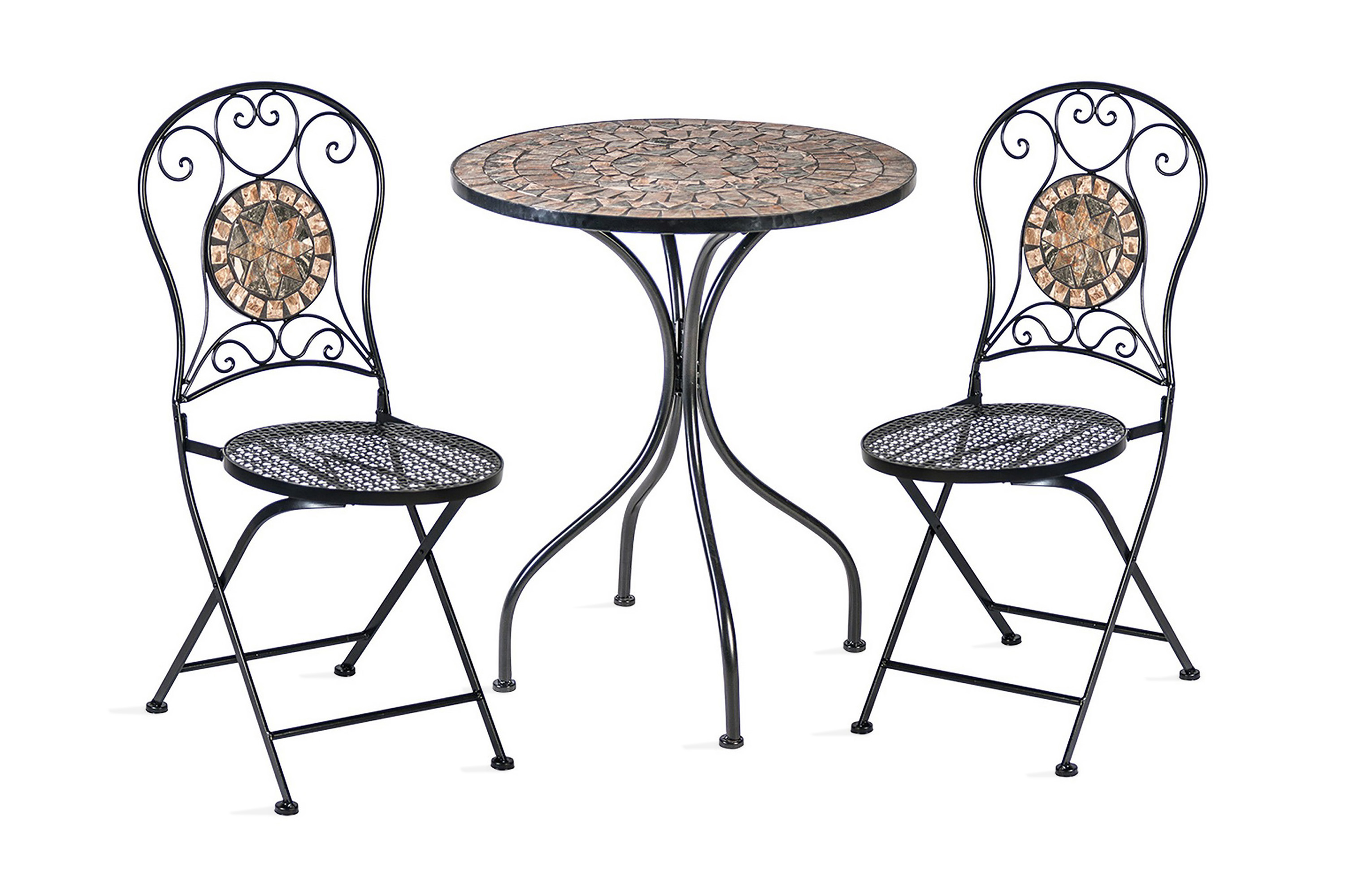 Cafesett MOSAIC bord og 2 stoler D60xH70cm -
