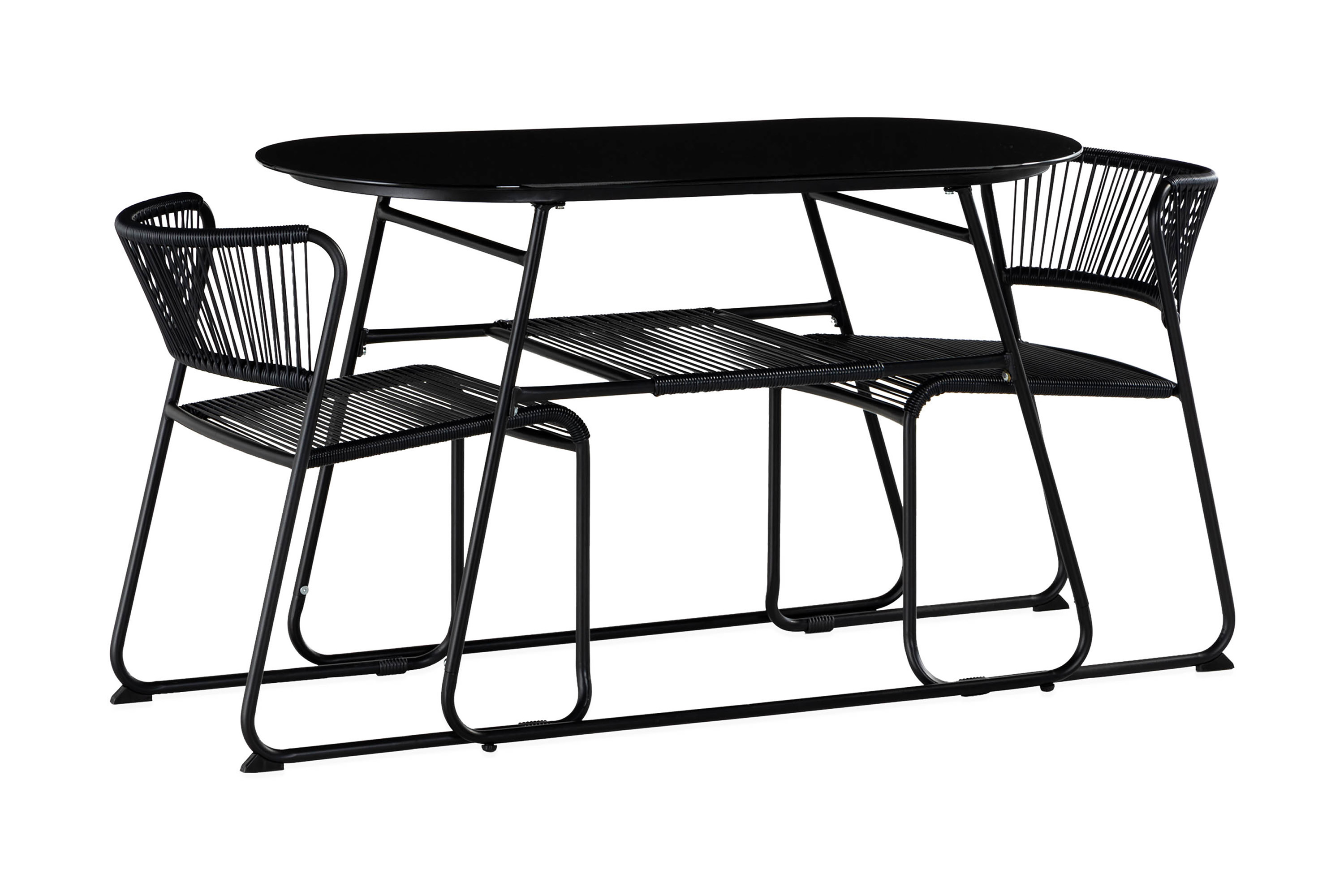 Comfort Garden Cafésett Lamborg 120 cm Oval + 2 stoler - Glass/Svart