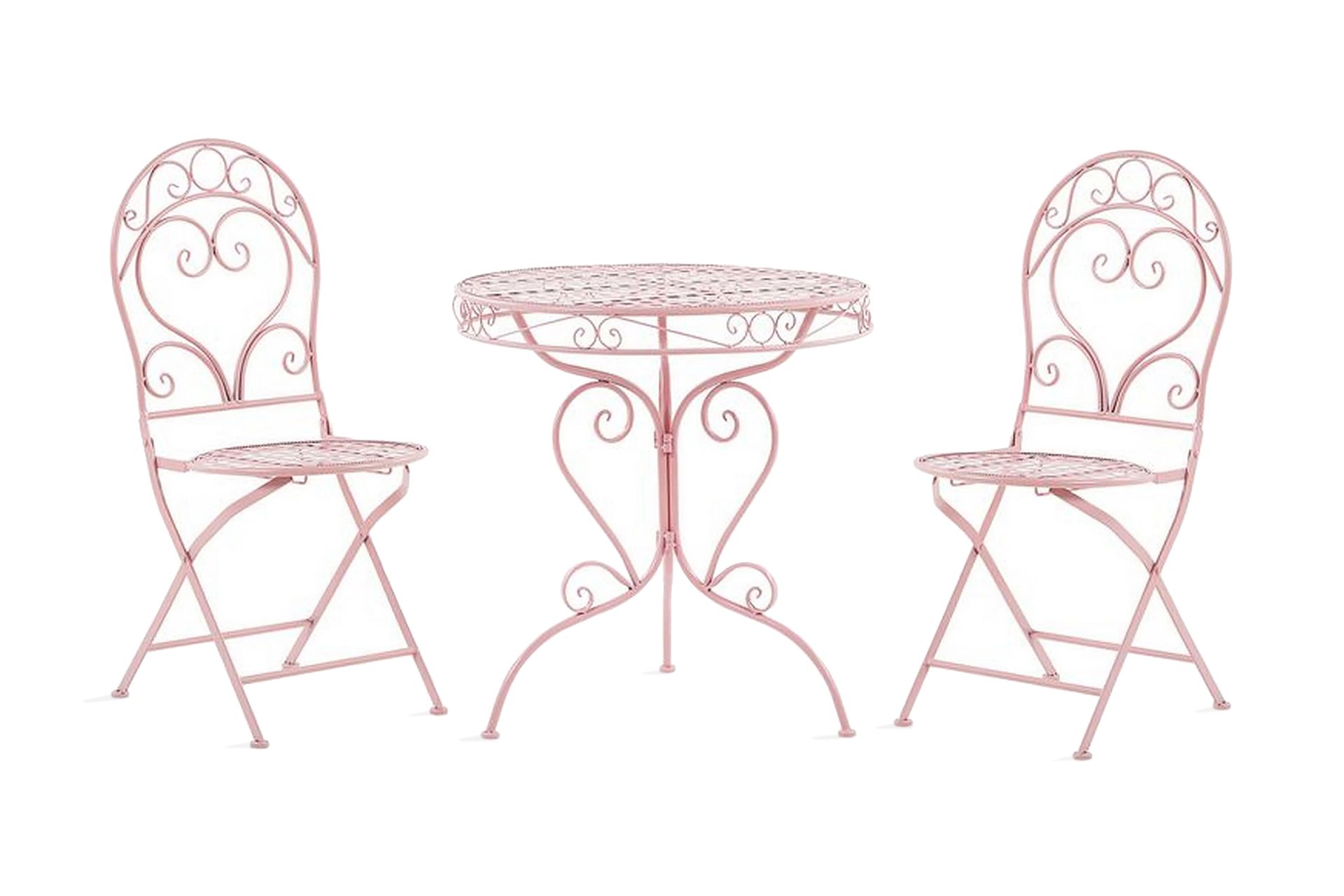 Balkongsett med 1 bord og 2 stoler Rosa Pulverlakkert metall Klassisk Vintage Tradisjonelt Romantisk Terrasse Hage Utendørs