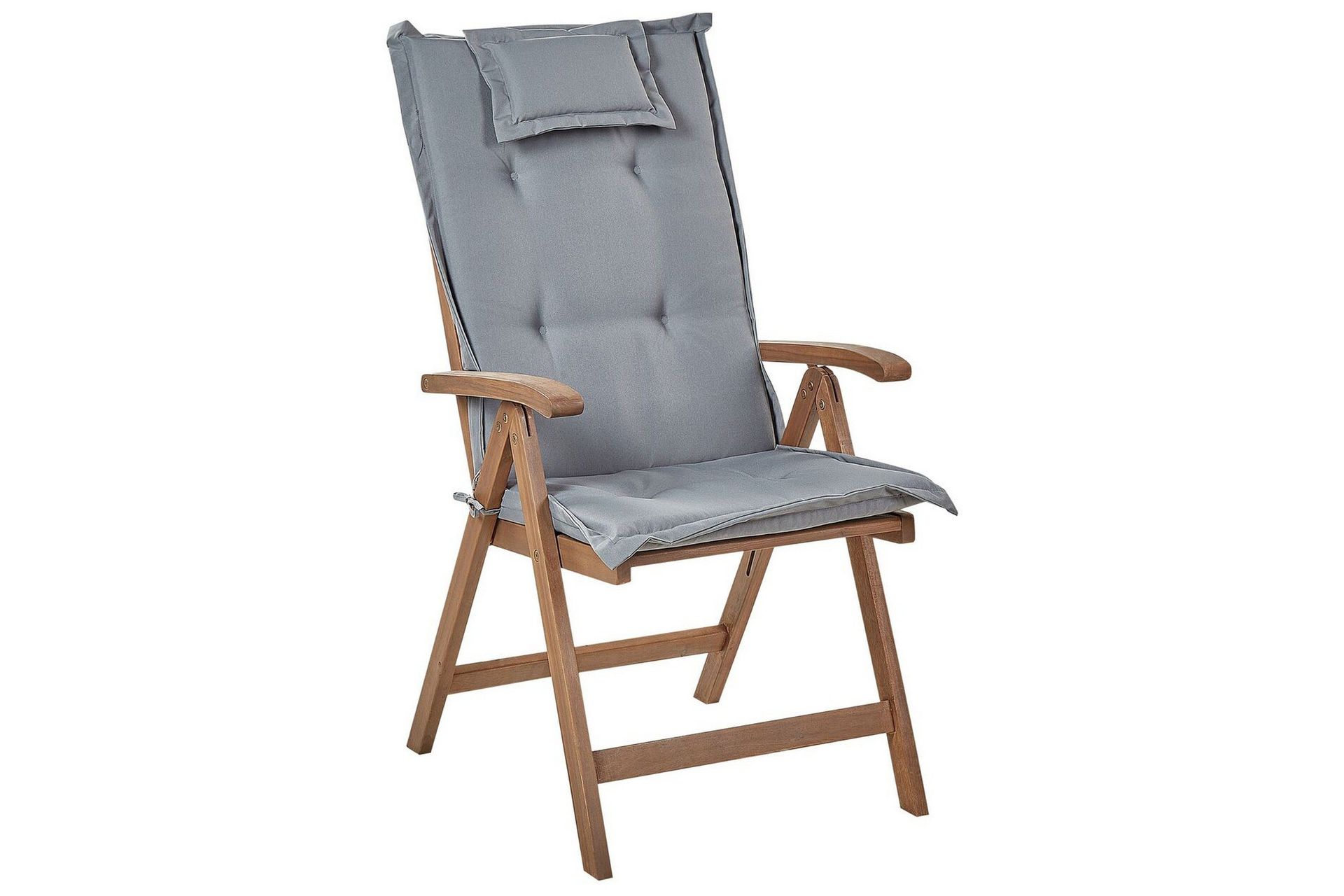 Sett med 6 hagestoler Mørkt akasietre Grå puter Justerbar ryggstøtte Armlener Sammenleggbar Rustikk stil