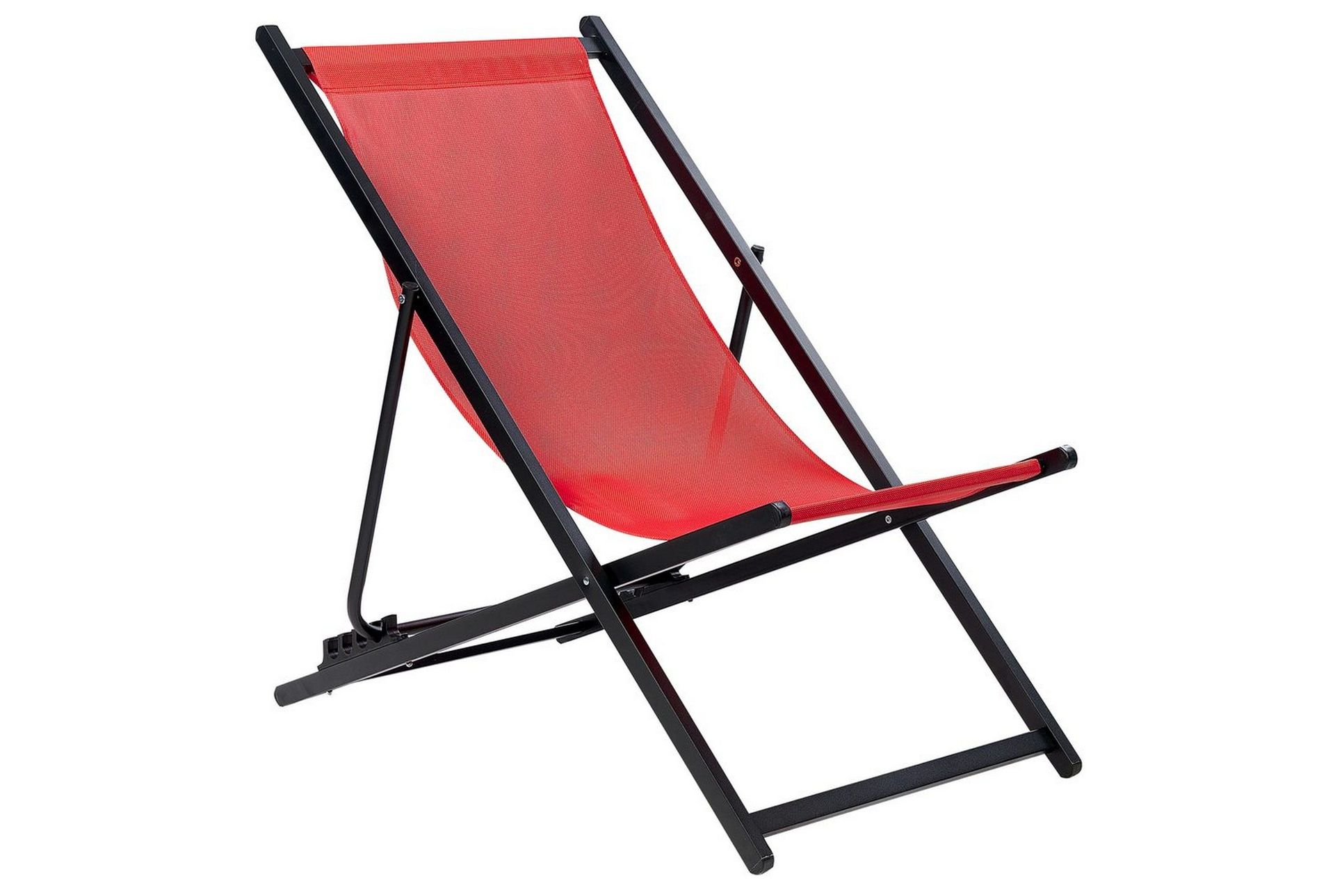 Sammenleggbar dekkstol Rød Textilene Sling Seat Beach Chair Justerbar ryggstøtte Patio Recliner