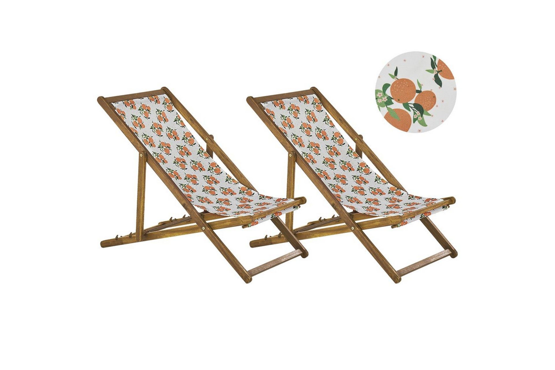 Sett med 2 Hagestoler Akasietre Appelsiner Stoff Hengekøye Sete Tilbakelent Sammenleggbar Solseng