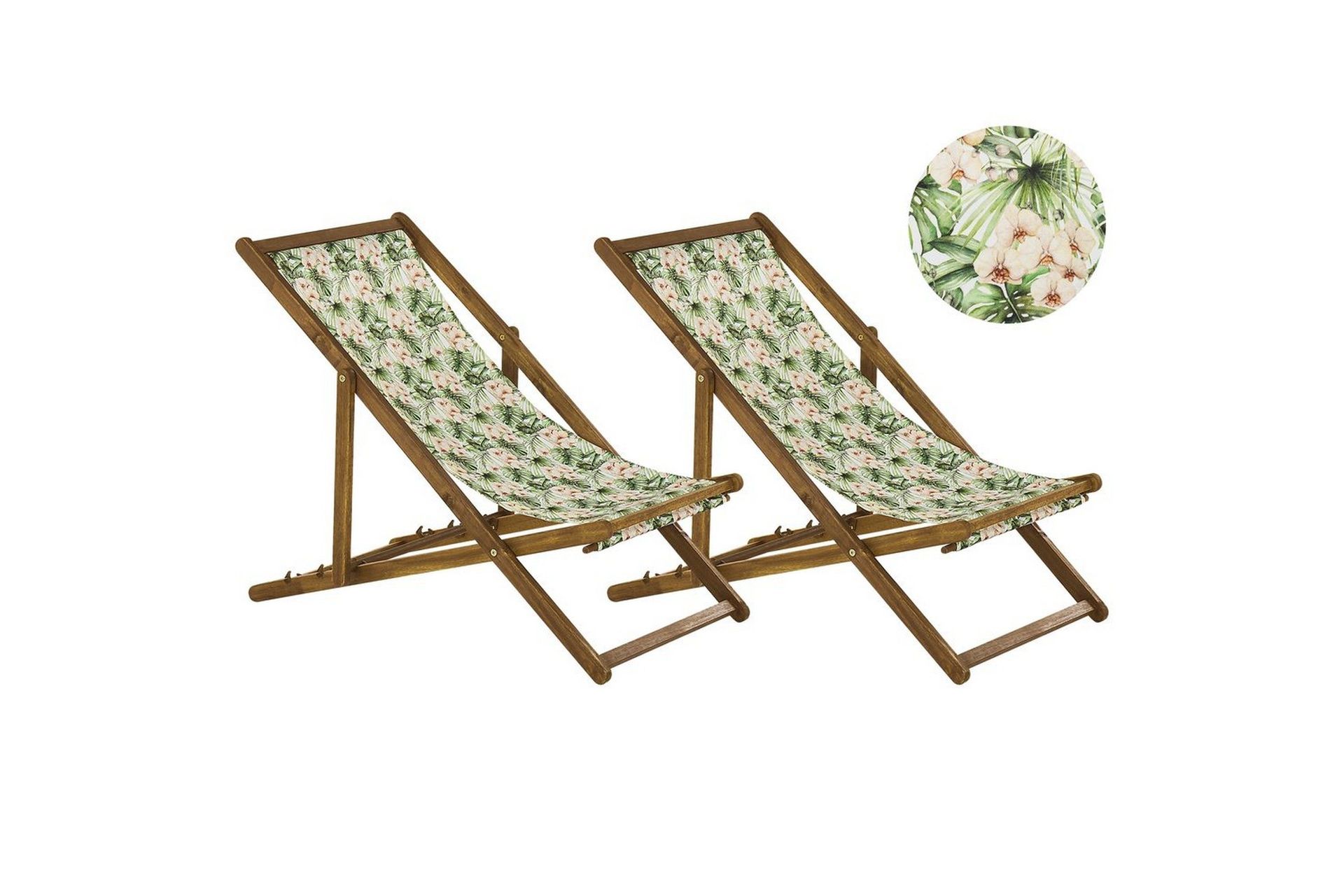 Sett med 2 Solsenger Akasietre bladmønster Stoff Hengekøye Sete Tilbakelent Sammenleggbar Solseng