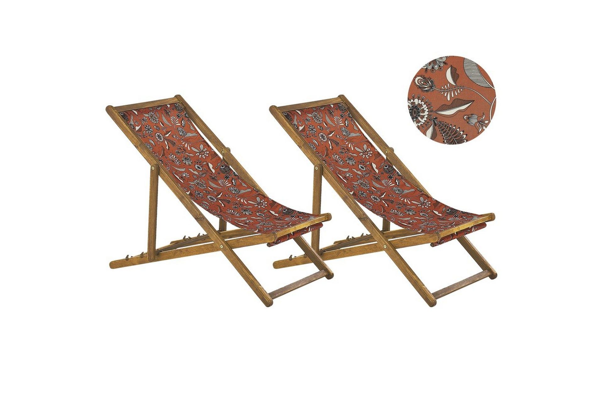 Sett med 2 Hagestoler Akasietre røde blomster Stoff Hengekøye Sete Tilbakelent Sammenleggbar Solseng