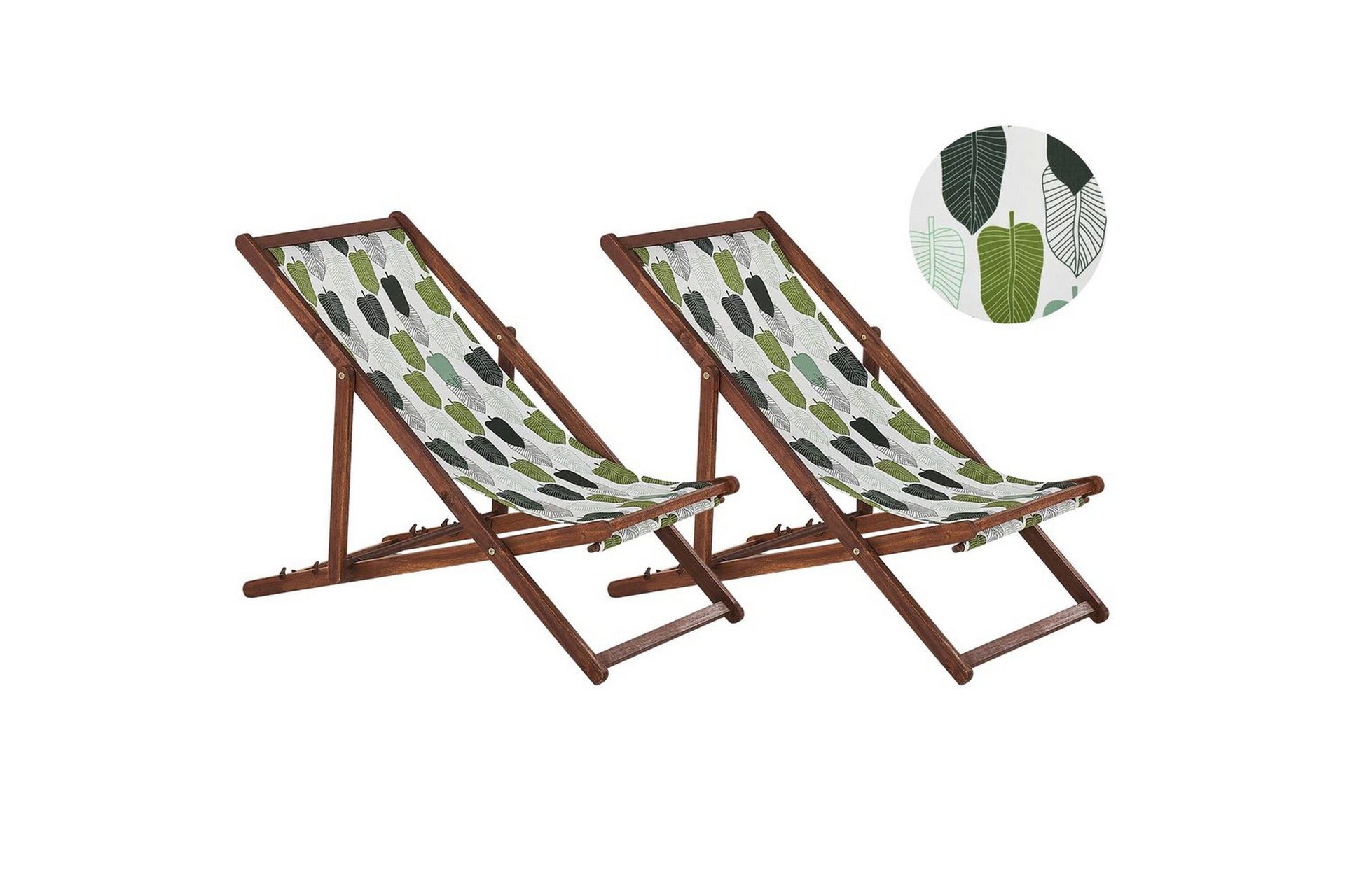 Sett med 2 Solsenger Akasietre Blader Stoff Hengekøye Sete Tilbakelent Sammenleggbar Solseng