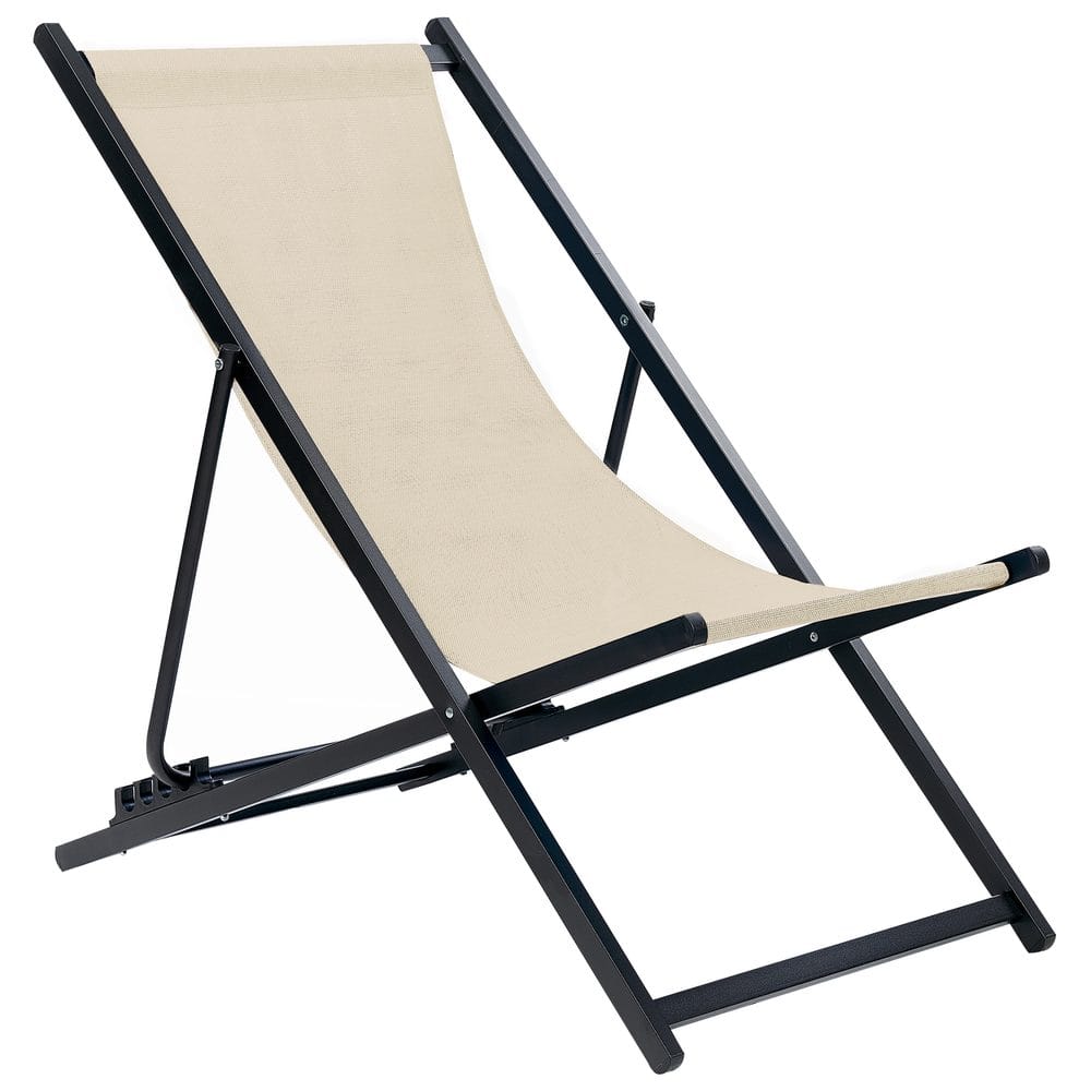 Sammenleggbar Strandstol Beige Justerbar Ryggstøtte Liggestol Moderne Balkong