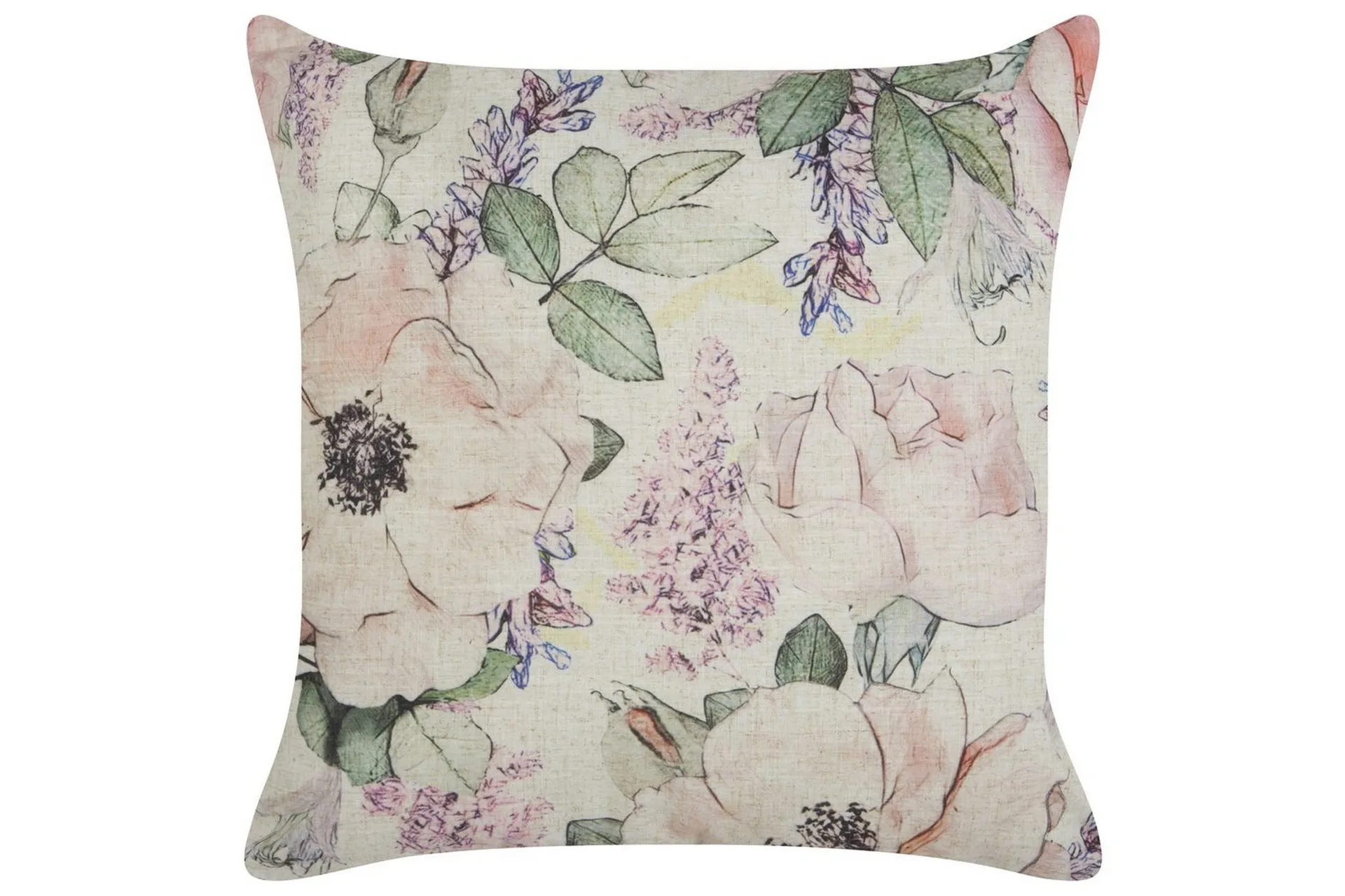Dekorativ pute Lilla flerfarget blomstermønster 45 x 45 cm Vintage Boho Dekor tilbehør