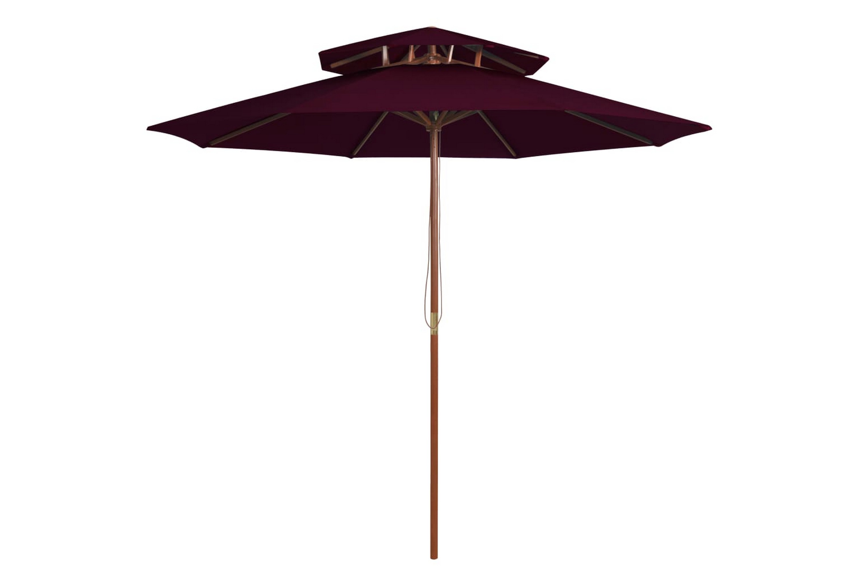 Dobbel parasoll med trestang 270 cm vinrød - Rød