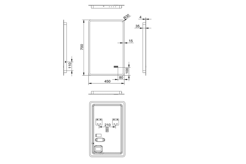 Aspsele Baderomsspeil 70 cm LED-Lys - Interiør - Baderomsinnredning - Baderomsspeil