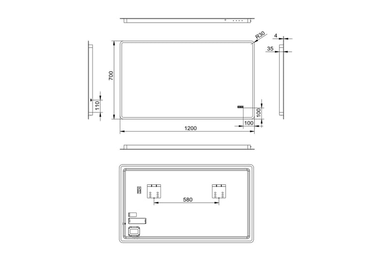 Aspsele Baderomsspeil 70 cm LED-Lys - Interiør - Baderomsinnredning - Baderomsspeil