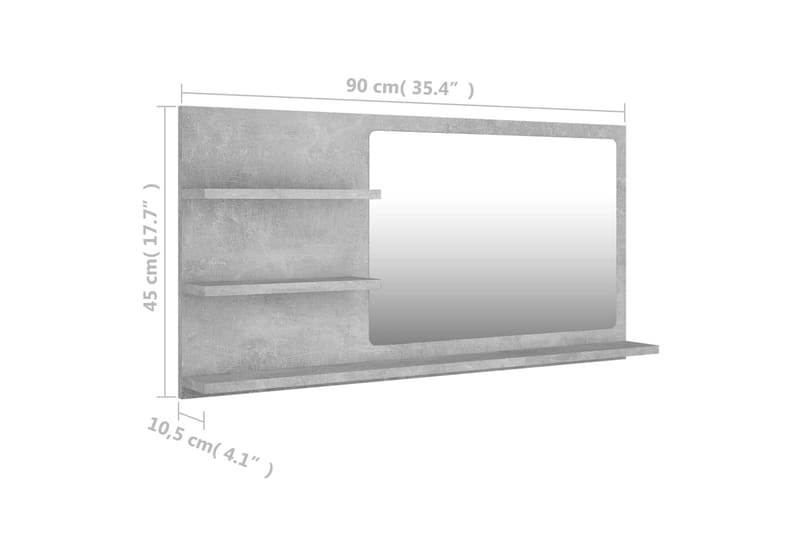 Baderomsspeil betonggrå 90x10,5x45 cm sponplate - Grå - Speil - Baderomsspeil