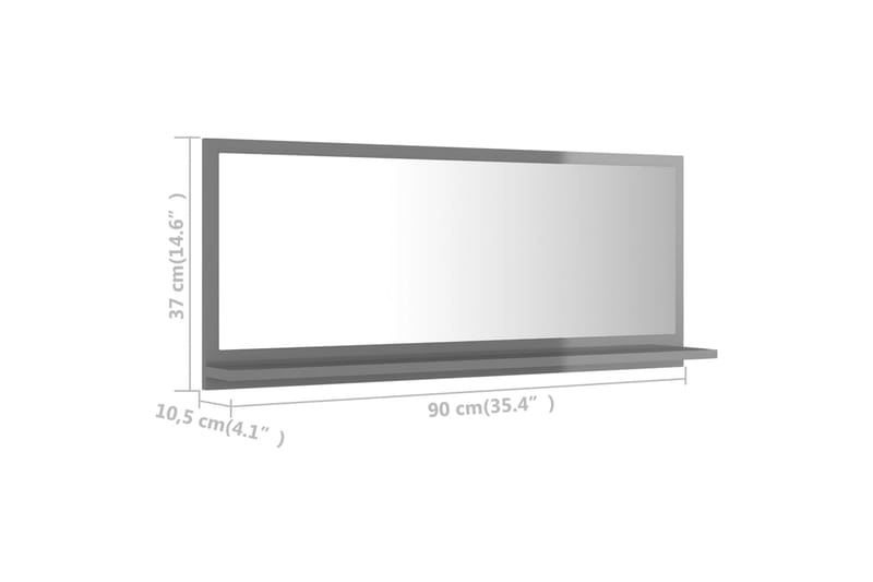 Baderomsspeil høyglans grå 90x10,5x37 cm sponplate - Grå - Speil - Baderomsspeil