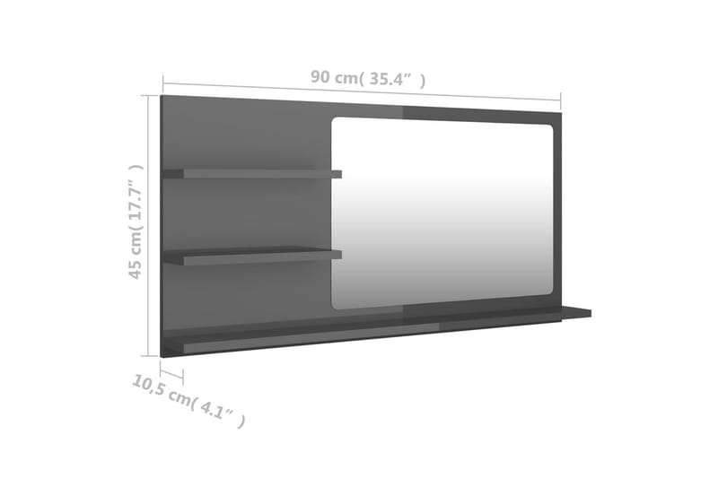 Baderomsspeil høyglans grå 90x10,5x45 cm sponplate - Grå - Speil - Baderomsspeil