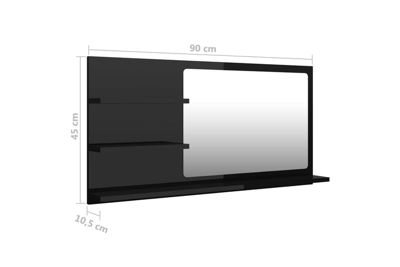 Baderomsspeil høyglans svart 90x10,5x45 cm sponplate - Svart - Speil - Baderomsspeil