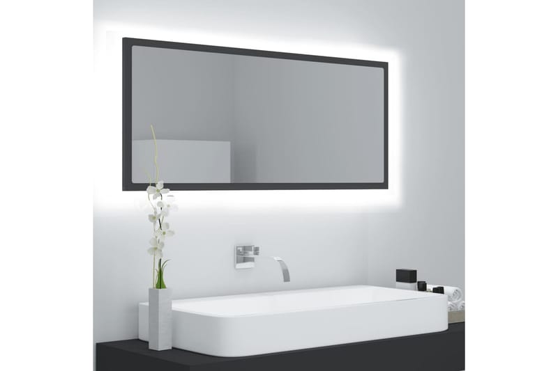 Baderomsspeil LED 100x8,5x37 cm sponplate grå - Grå - Baderomsspeil - Speil