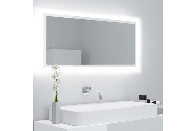 Baderomsspeil LED 100x8,5x37 cm sponplate høyglans hvit - Hvit - Baderomsspeil - Speil