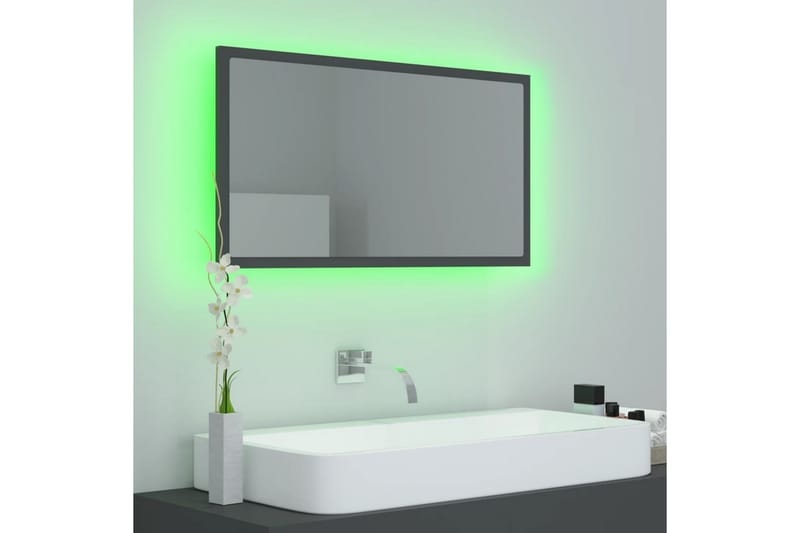 Baderomsspeil LED 80x8,5x37 cm sponplate grå - Grå - Speil - Baderomsspeil