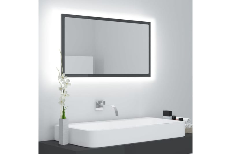 Baderomsspeil LED 80x8,5x37 cm sponplate høyglans grå - Grå - Speil - Baderomsspeil