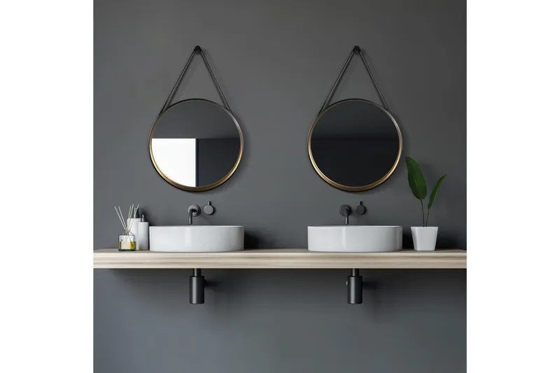 Djupqvior Speil 55 cm Rund - Svart/Gull - Interiør - Baderomsinnredning - Baderomsspeil