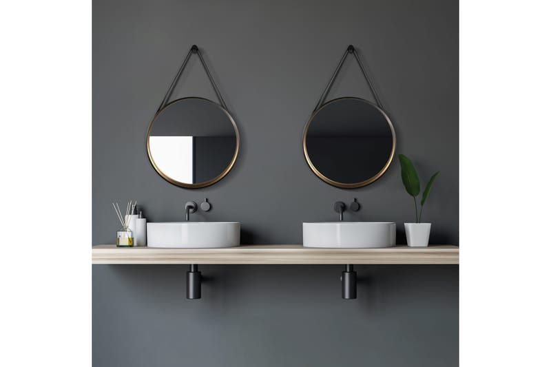 Djupqvior Speil 55 cm Rund - Svart/Gull - Interiør - Baderomsinnredning - Baderomsspeil