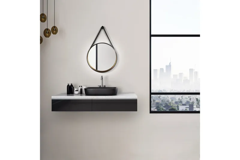 Djupqvior Speil 55 cm Rund, Svart/Gull