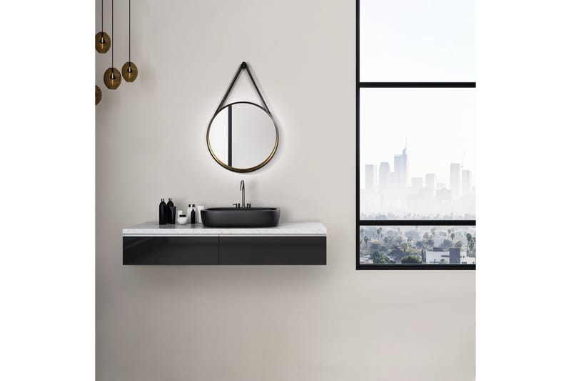 Djupqvior Speil 55 cm Rund, Svart/Gull