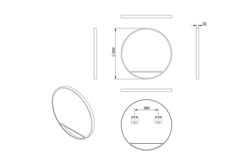 Gottsätter Speil 60 cm Rundt - Svart - Interiør - Baderomsinnredning - Baderomsspeil