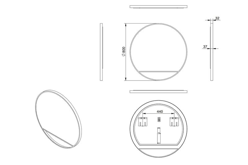 Gottsätter Speil 80 cm Rundt - Svart - Interiør - Baderomsinnredning - Baderomsspeil