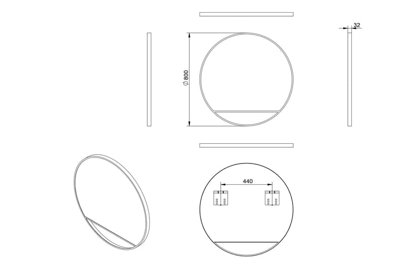 Gottsätter Speil 80 cm Rundt - Svart - Interiør - Baderomsinnredning - Baderomsspeil