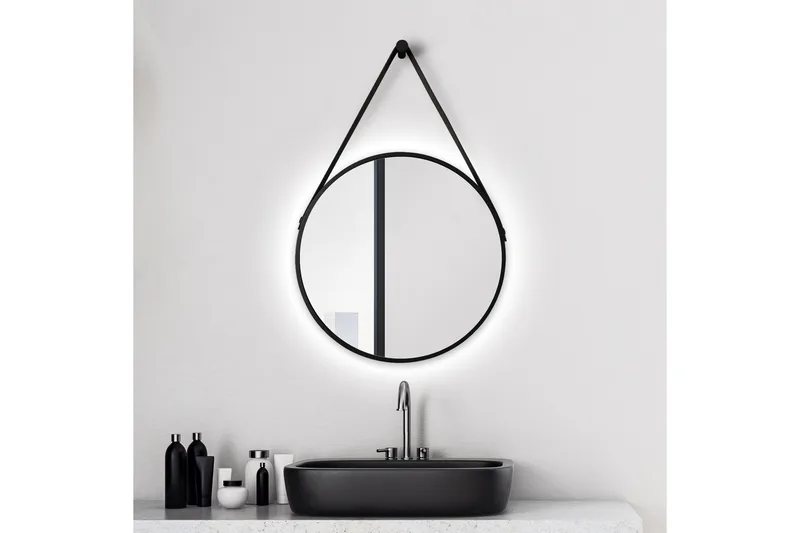 Knutby Speil 50 cm Rund LED-Lys - Svart - Interiør - Baderomsinnredning - Baderomsspeil