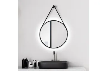 Knutby Speil 50 cm Rund LED-Lys - Svart - Interiør - Baderomsinnredning - Baderomsspeil