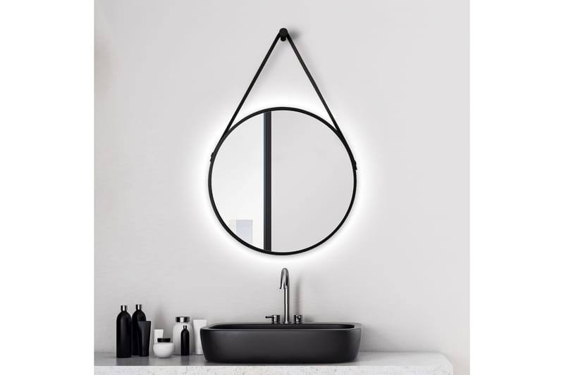 Knutby Speil 50 cm Rund LED-Lys - Svart - Interiør - Baderomsinnredning - Baderomsspeil