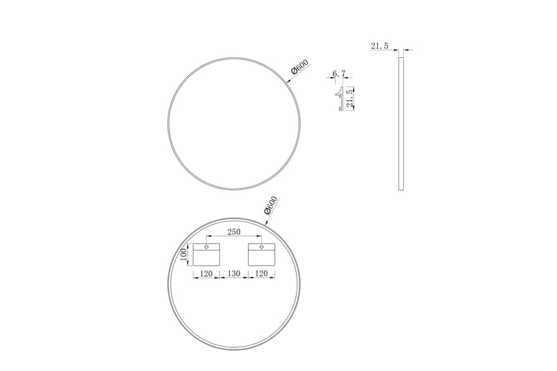 Knutby Veggspeil 60 cm - Svart - Interiør - Baderomsinnredning - Baderomsspeil
