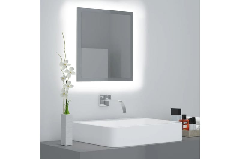 LED Baderomsspeil høyglans grå 40x8,5x37 cm sponplate - Grå - Speil - Baderomsspeil