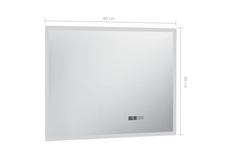 LED-speil til bad med berøringssensor og tidsvisning 80x60cm - Baderomsspeil med belysning - Speil - Baderomsspeil