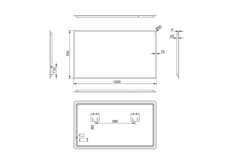 Norrbyn Baderomsspeil 70 cm LED-Lys - Interiør - Baderomsinnredning - Baderomsspeil