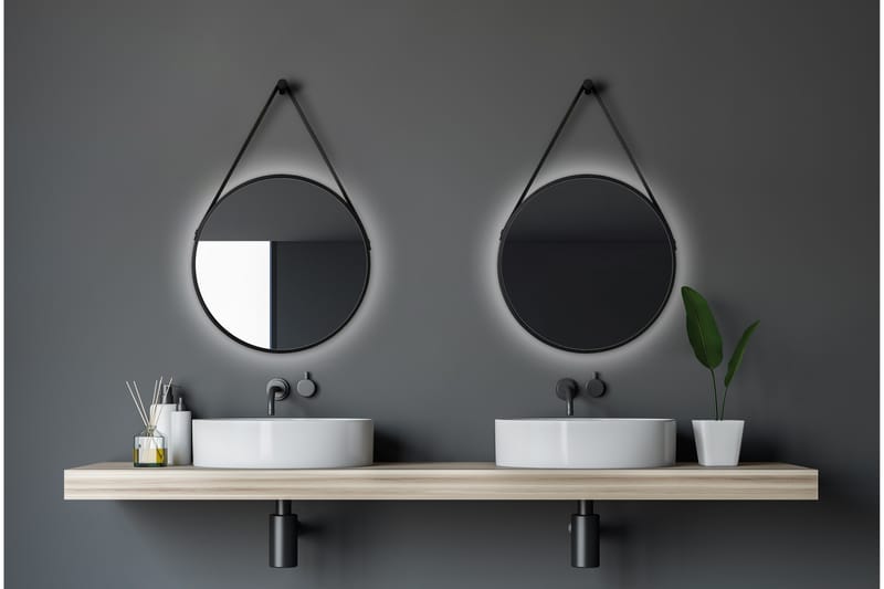 Speil Almunge 50 cm Rund LED-Lys - Svart - Baderomsspeil - Speil