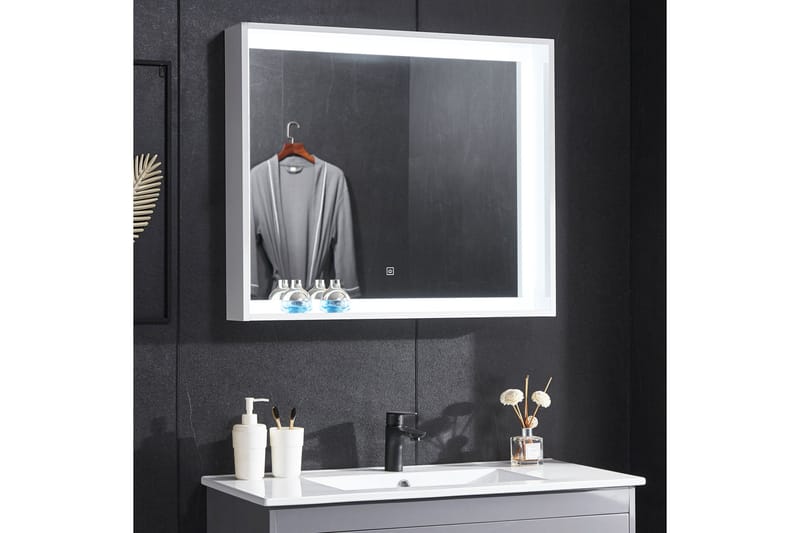 Speil med innebygd LED-belysning og hyllekant 13x68 cm Hvit - Lyfco - Baderomsspeil med belysning - Speil - Baderomsspeil